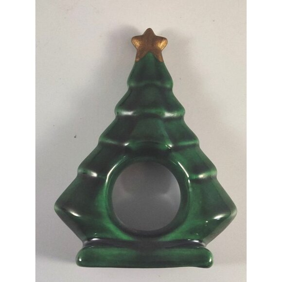 Set Of 4 Vintage Christmas Tree Napkin Rings & 2 Salt/Pepper Shakers - Picture 4 of 12